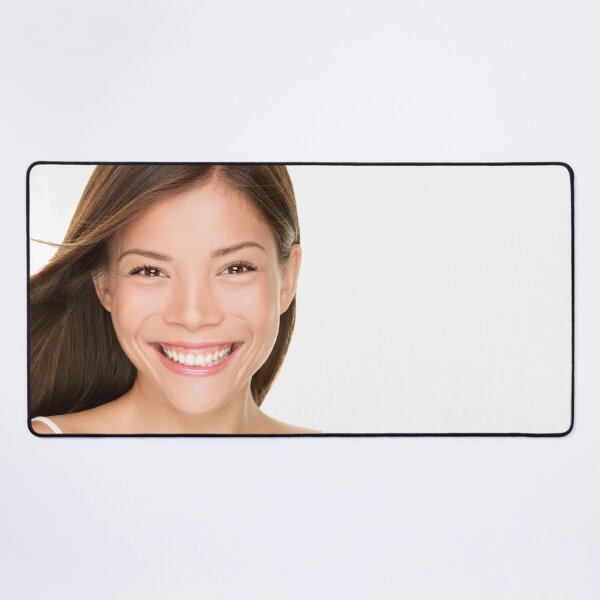Super happy Asian girl smiling face Desk Mat