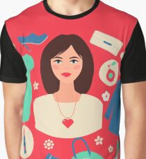 Shopping Spring in Flat Design with Woman Graphic T-Shirt