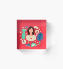 Shopping Spring in Flat Design with Woman Acrylic Block