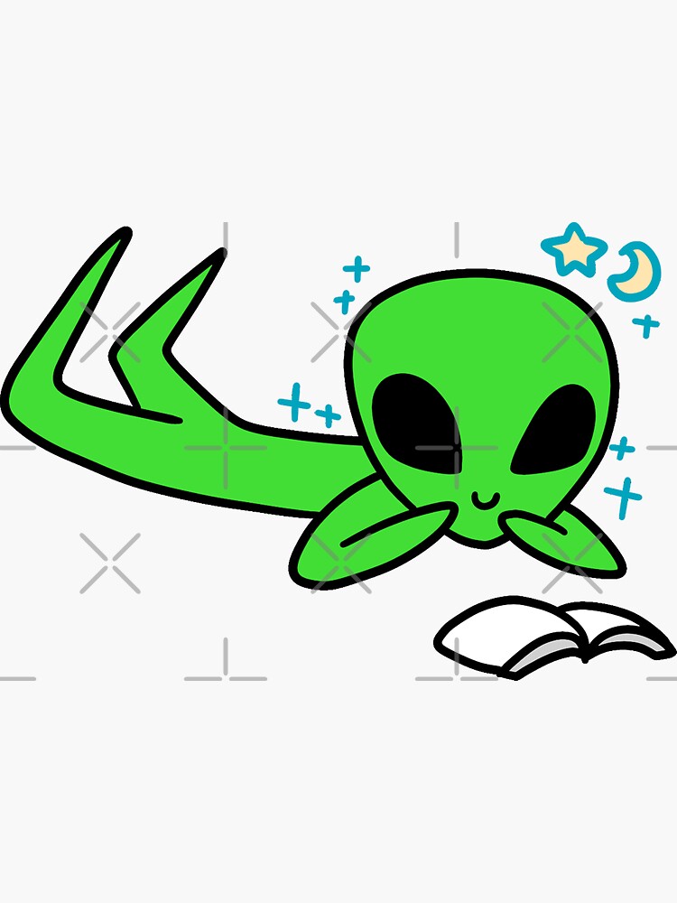alien reading a book sticker by saradaboru  redbubble