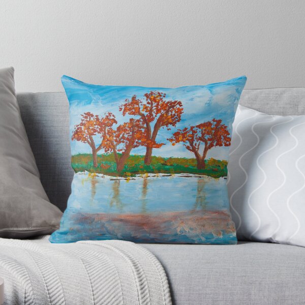 Riverside in Autumn (acrylic on canvas) Throw Pillow