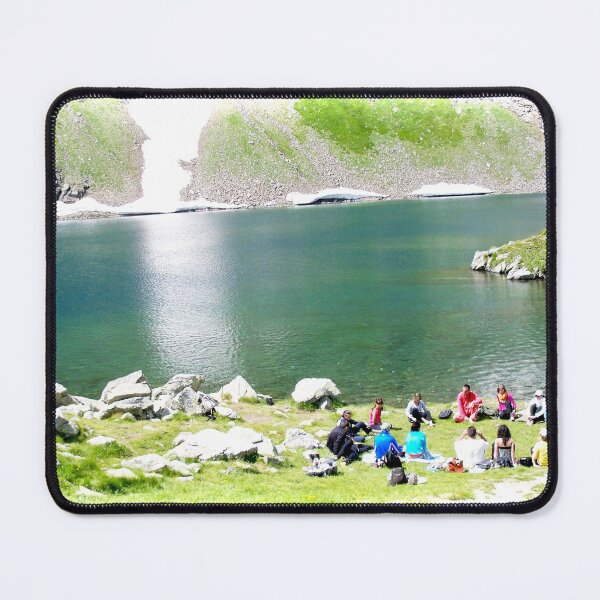 Item preview, People Gathered in a Circle next to a Lake Photography Seven Rila Lakes  designed and sold by LuckyKermit.