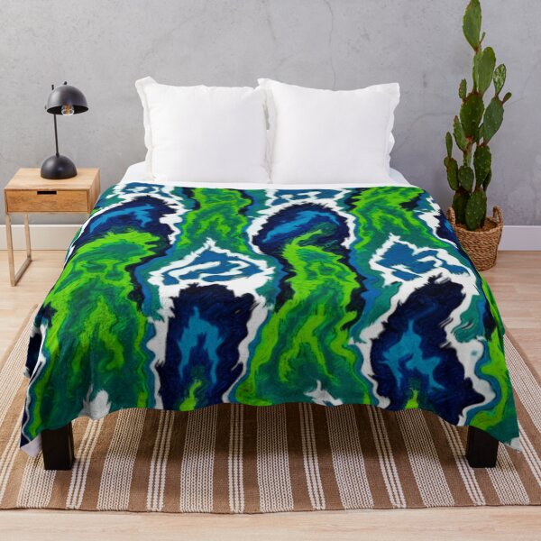 Item preview, Green and white fluid modern ikat atlas pattern designed and sold by LeFabriqueOuz.