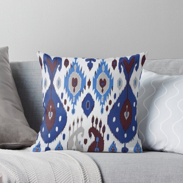 Item preview, Flores de granada azules y marrones, estampado Beauty of Uzbek atlas Ikat designed and sold by LeFabriqueOuz.
