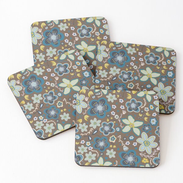 Item preview, Blue floral in mocha designed and sold by SisterlyLove.