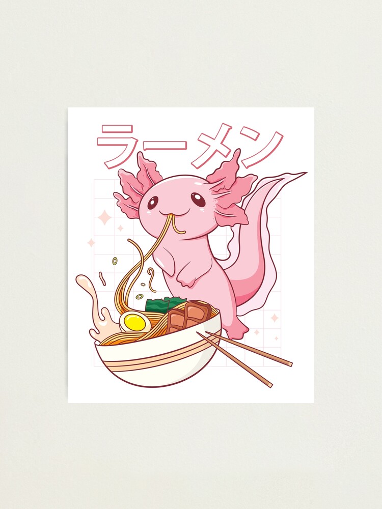 "Axolotl Eating Ramen Cute Kawaii Noodles" Photographic Print for Sale ...