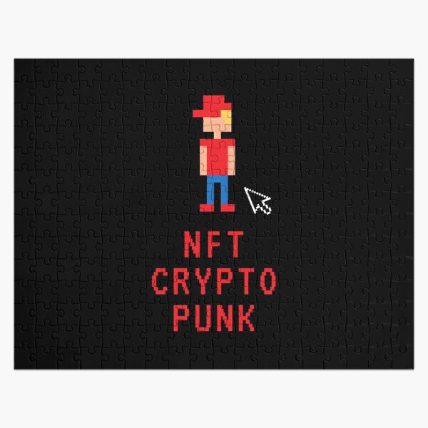 NFT-Krypto-Punk-Pixel-Charakter und -Schriftzug. Puzzle