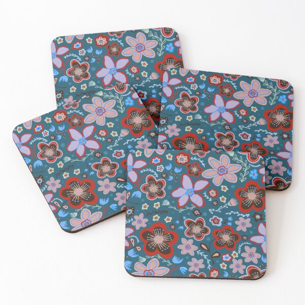 Item preview, Red floral in teal designed and sold by SisterlyLove.