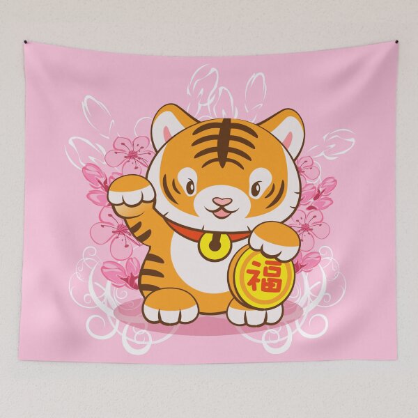 Item preview, Cute Lucky Tiger with Pastel Pink Sakura Kawaii Aesthetic designed and sold by Irene Koh.