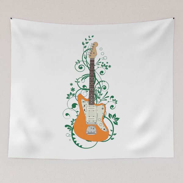 Item preview, Orange Offset Style Electric Guitar Flowering Vines designed and sold by nightsworthy.