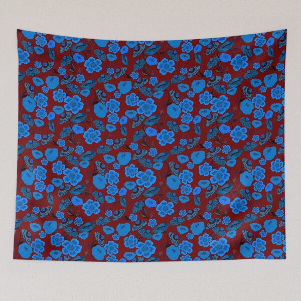 Artikelvorschau, Leuchtendes Blau in Rot mit Blumen entworfen und verkauft von SisterlyLove.