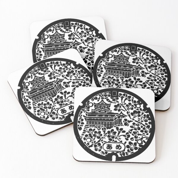 Item preview, Castle with cherry blossom depicted on manhole in Japan - Black designed and sold by mattraski.