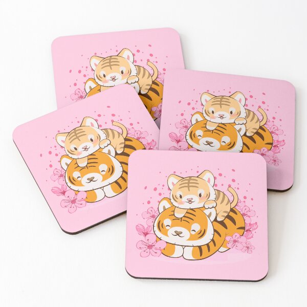 Item preview, Cute Baby Tiger and Mom with Pastel Pink Sakura Kawaii Aesthetic designed and sold by Irene Koh.