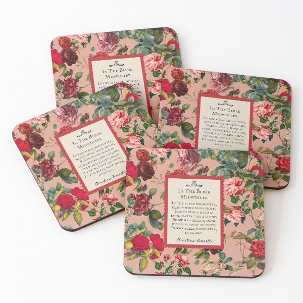 Item preview, In the Bleak Midwinter, Christina Rossetti, Poem, Christmas Carol, Winter, Vintage Red Roses, flowers designed and sold by CultandObscure.