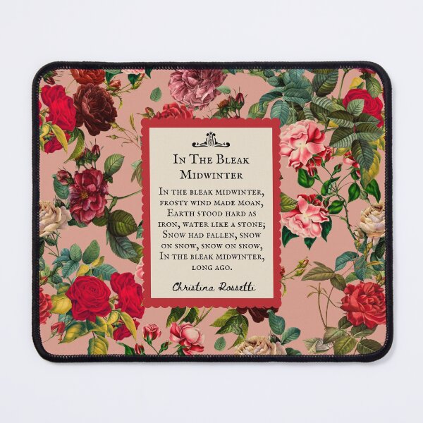Item preview, In the Bleak Midwinter, Christina Rossetti, Poem, Christmas Carol, Winter, Vintage Red Roses, flowers designed and sold by CultandObscure.