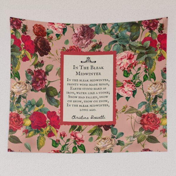 Item preview, In the Bleak Midwinter, Christina Rossetti, Poem, Christmas Carol, Winter, Vintage Red Roses, flowers designed and sold by CultandObscure.