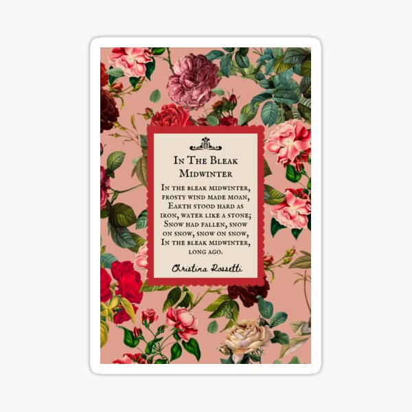 Item preview, In the Bleak Midwinter, Christina Rossetti, Poem, Christmas Carol, Winter, Vintage Red Roses, flowers designed and sold by CultandObscure.