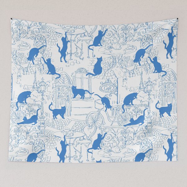 Aperçu de l'œuvre Chats bleus drôles dans le dessin de ligne de café de Paris créée et vendue par Jaydee001.