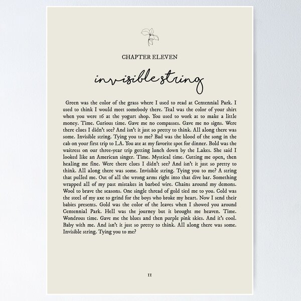 Invisible String Lyrics Poster for Sale by queseraseraa