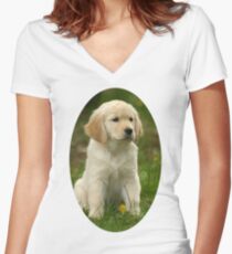 Cute Golden Retriever Puppy Women's Fitted V-Neck T-Shirt