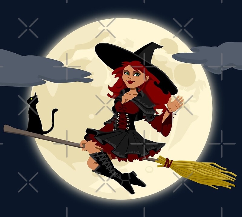 black cat. good witch. cute. halloween. funny. flying. friendly. witch. wom...