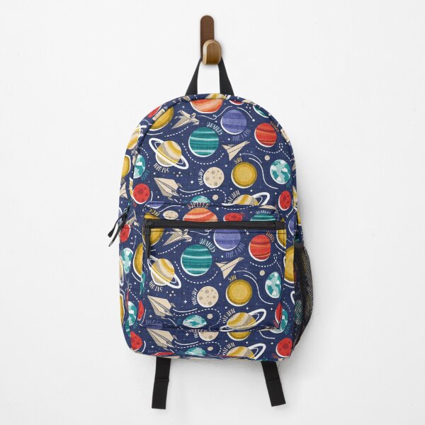 Item preview, Paper space adventure II // navy blue background multicoloured solar system paper cut planets origami paper spaceships and rockets designed and sold by SelmaCardoso.