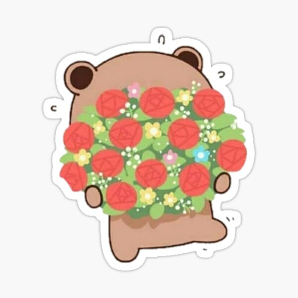 Dudu Gives Bubu Flowers for Valentine's Day Glossy Sticker