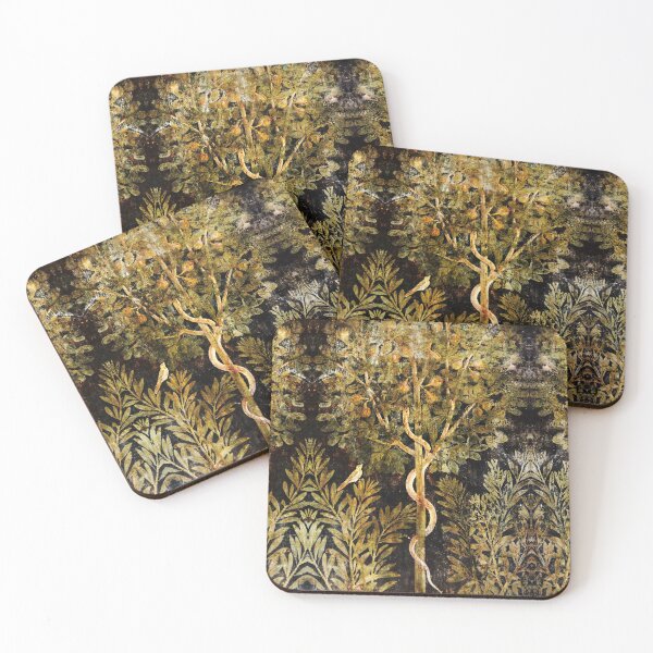 Item preview, ANTIQUE ROMAN  WALL PAINTINGS,SERPENT IN FIG TREE AND BIRD ,BLACK GREEN FLORAL designed and sold by BulganLumini.