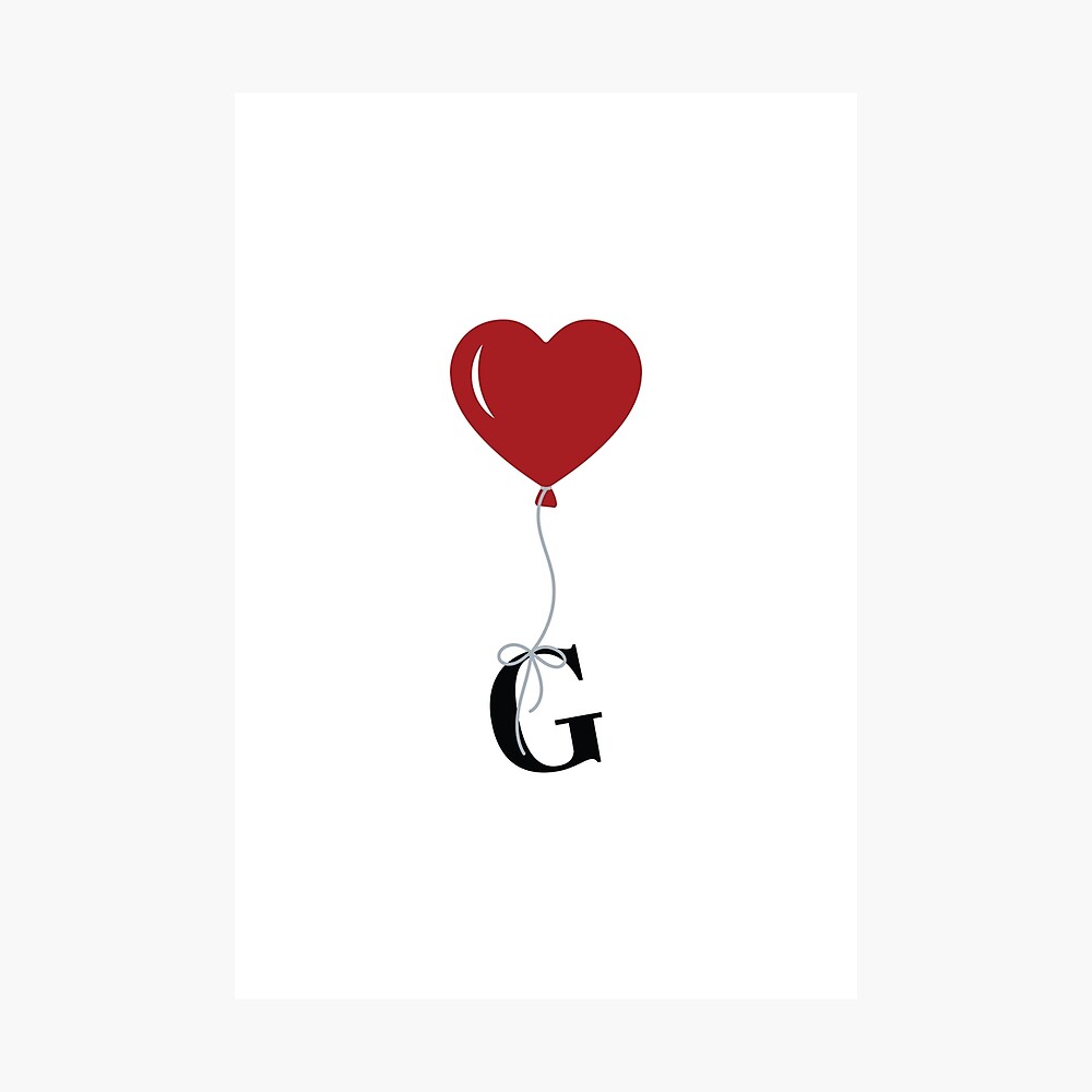 Red Heart Balloon with black letter G Valentine's day Monogram ...