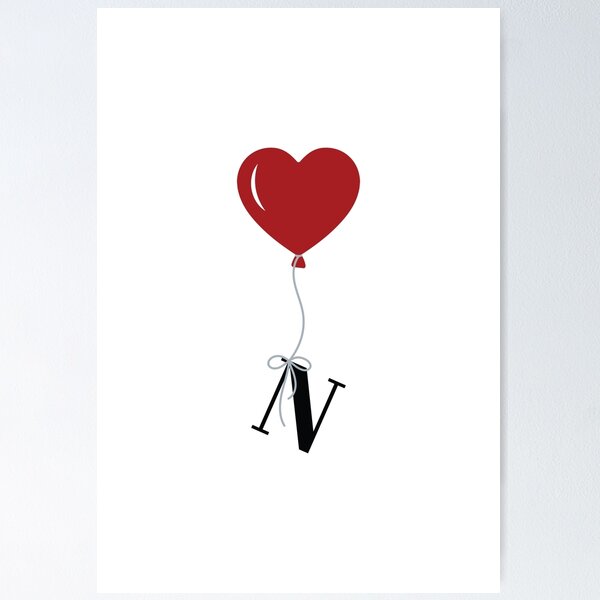 Item preview, Red Heart Balloon with black letter N Valentine's day Monogram designed and sold by KateBilous.