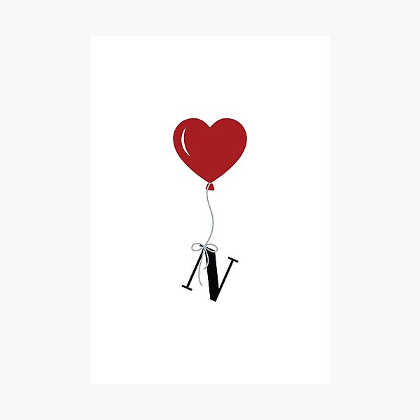 Item preview, Globo Corazón Rojo con Letra N negra Monograma de San Valentín designed and sold by KateBilous.