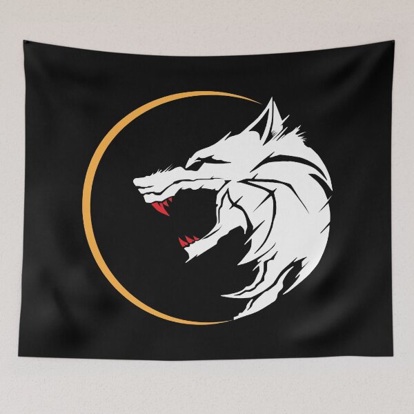 Item preview, Wolf head with red teeth and a bad moon rising digital artwork dark logo line art designed and sold by expresivedesign.