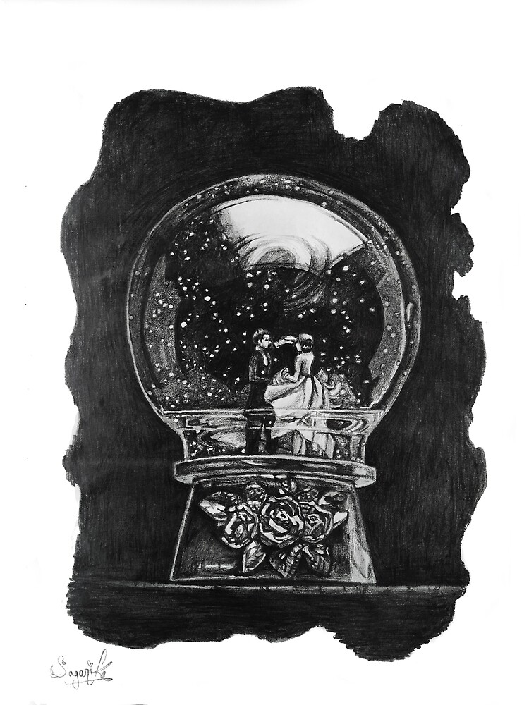 "Snow Globe graphite pencil sketch illustration" Poster by OceanikaArt