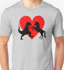A Match made in Heaven - Dinosaur and Unicorn Love Slim Fit T-Shirt