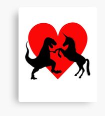 A Match made in Heaven - Dinosaur and Unicorn Love Canvas Print
