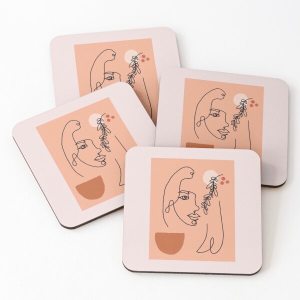 Item preview, Abstract Female Face Leaf One Line Art Coral Orange designed and sold by JooArtPrints  ★★★★★.