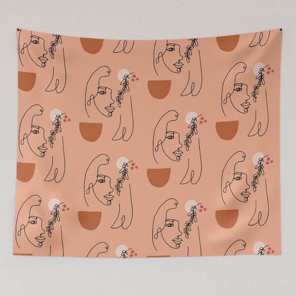Item preview, Abstract Female Face Leaf One Line Art Coral Orange designed and sold by JooArtPrints  ★★★★★.
