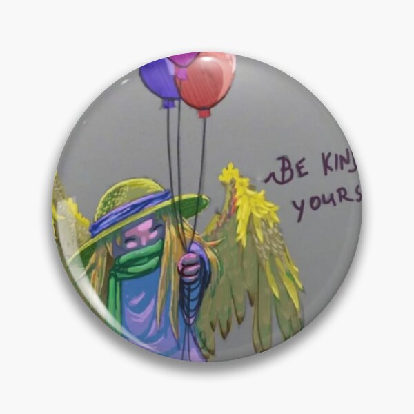 Engel mit Hut und Ballons - Sei nett zu dir selbst Button