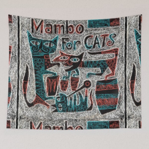 Item preview, Mambo for cats Abstract Design Primitive motif threads - Gold, Turquoise, Red, Pink, Purple, Yellow  designed and sold by SpArtk.