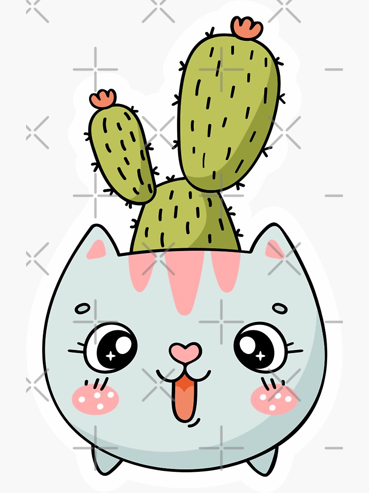 "Cute Cat Cactus Pot" Sticker by pattydoublet Redbubble