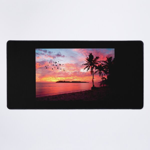 Pixelated Malaysian Sunset With Palm Trees Desk Mat