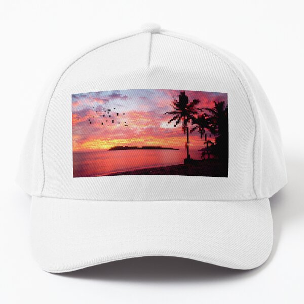 Pixelated Malaysian Sunset With Palm Trees Baseball Cap