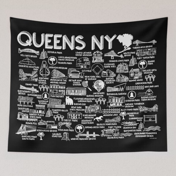 Item preview, Queens NY Map  designed and sold by fiberandgloss.
