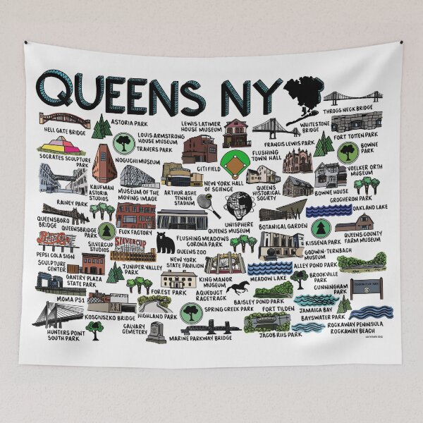 Item preview, Queens NY Map  designed and sold by fiberandgloss.