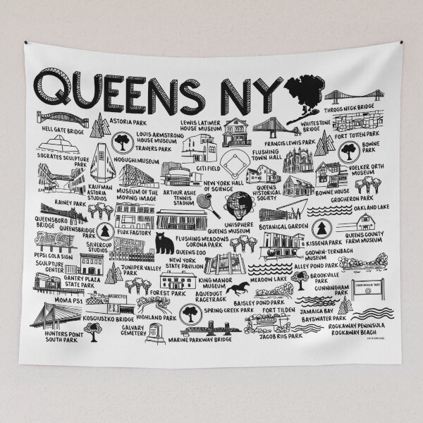 Item preview, Queens NY Map  designed and sold by fiberandgloss.