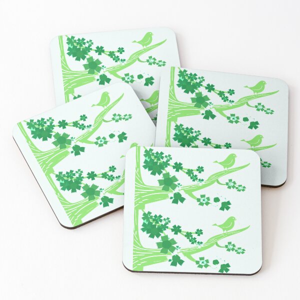 Item preview, Green Birds with Flowers-Cute Bird Perched On Branch designed and sold by AmeliaStore1.