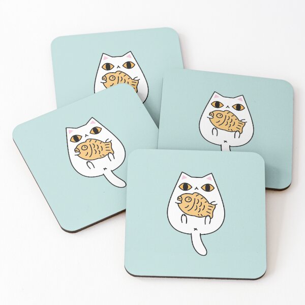 Item preview, Grumpy White Cat with Taiyaki Japanese Fish Cake  designed and sold by Miri-Noristudio.