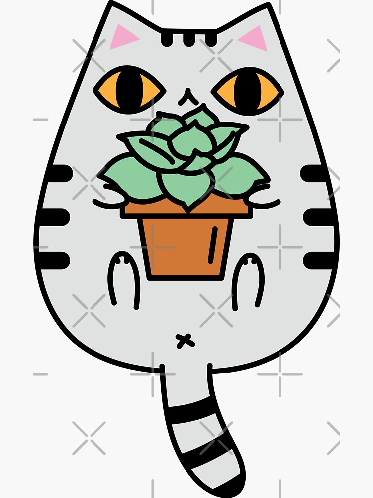 Gray Tabby Cat and Succulent Plant by Miri-Noristudio