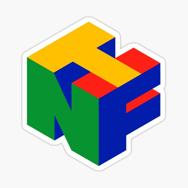 NFT logo designed as a colorful 3D cube in primary gaming colors Sticker