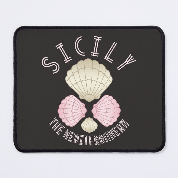 Art Deco Mediterranean Islands, Sicily, Italy, Muted Pink Text- Beach / Vacation Mouse Pad